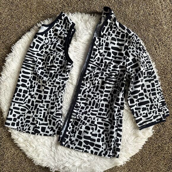 Salon Studio Jacket & Matching Tank Top Lightweight Blue White Womens Size SP - Picture 1 of 9